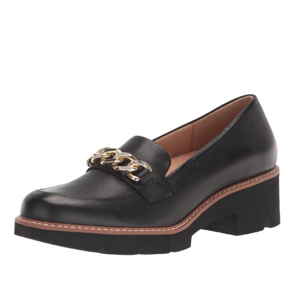 Naturalizer Womens Desi Chain Detail Platform Lug Sole Heeled Loafer,Black - Picture 1 of 1
